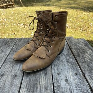 Vintage Diamond‎ J Boots Women's 8.5B Tan Leather Lace Up Roper Western Kilties